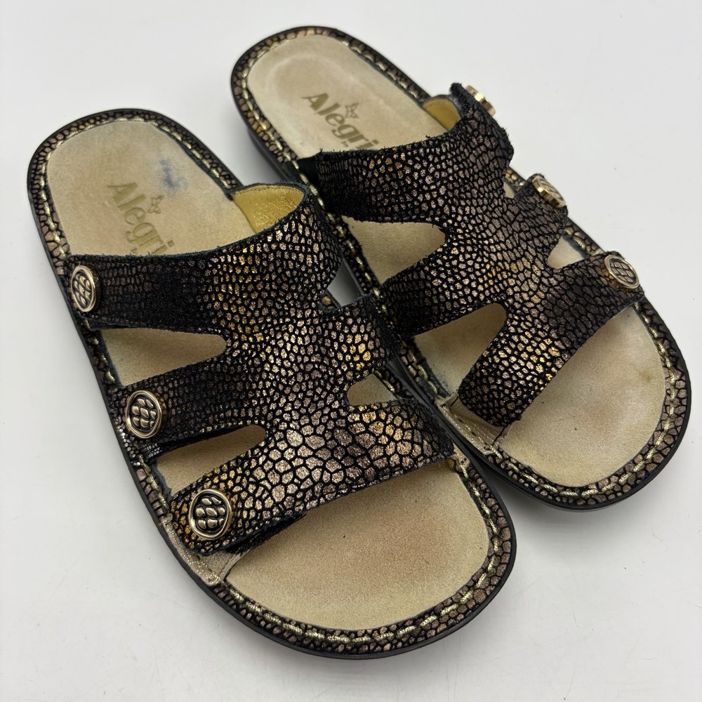Alegria Venice Slide Sandals Womens 6 Blue Leather Triple Strap EU 36